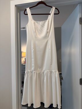 Vici White Square-Neck Midi Dress with Flounce Hem